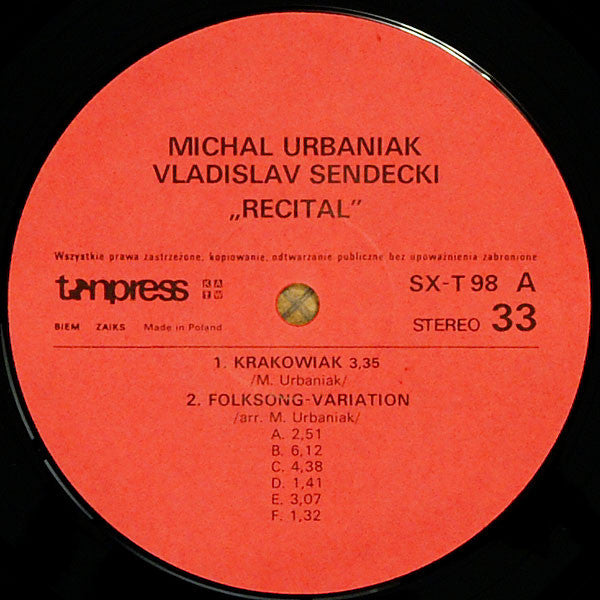 Michał Urbaniak - Władysław Sendecki : Recital (LP, Album)