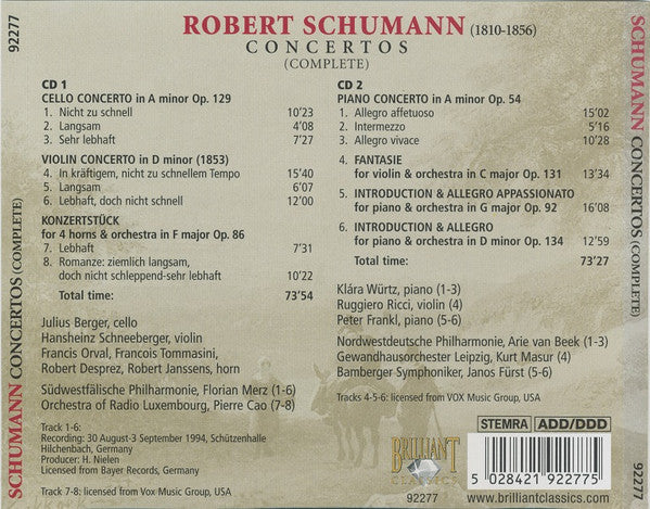 Robert Schumann : Concertos (Complete) (2xCD, Comp)