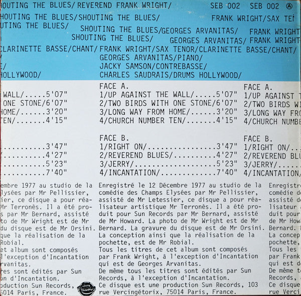 Frank Wright / Georges Arvanitas : Shouting The Blues (LP, Album)