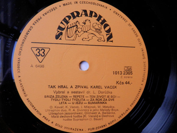 Karel Vacek : Tak Hrál A Zpíval Karel Vacek (LP, Mono, RP)