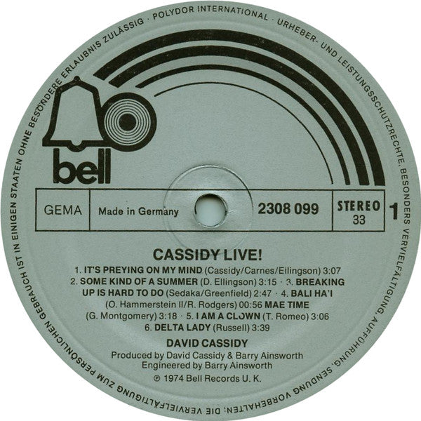 David Cassidy : Cassidy Live! (LP, Album)