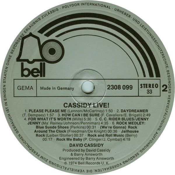 David Cassidy : Cassidy Live! (LP, Album)