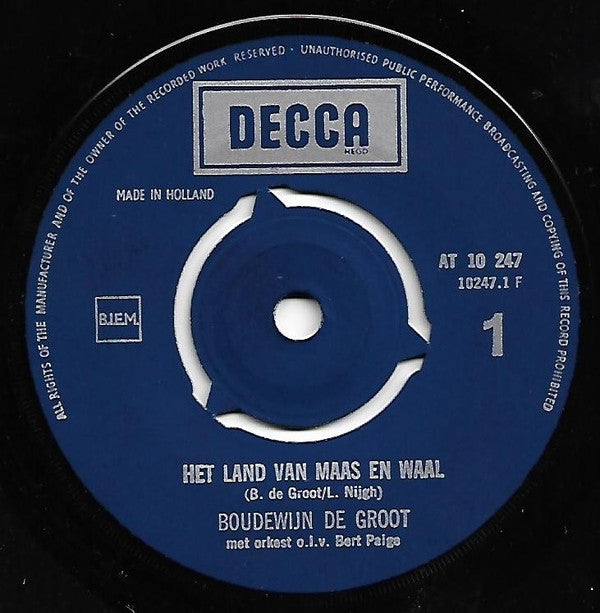 Boudewijn de Groot : Het Land Van Maas En Waal / Testament (7", Single, Mono)