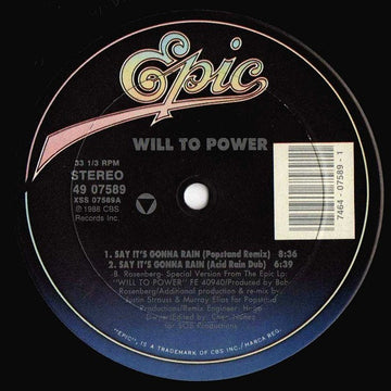 Will To Power : Say It's Gonna Rain (New Remixes) (12")