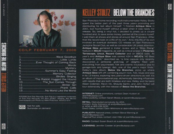 Kelley Stoltz : Below The Branches (CD, Advance, Album, Promo)