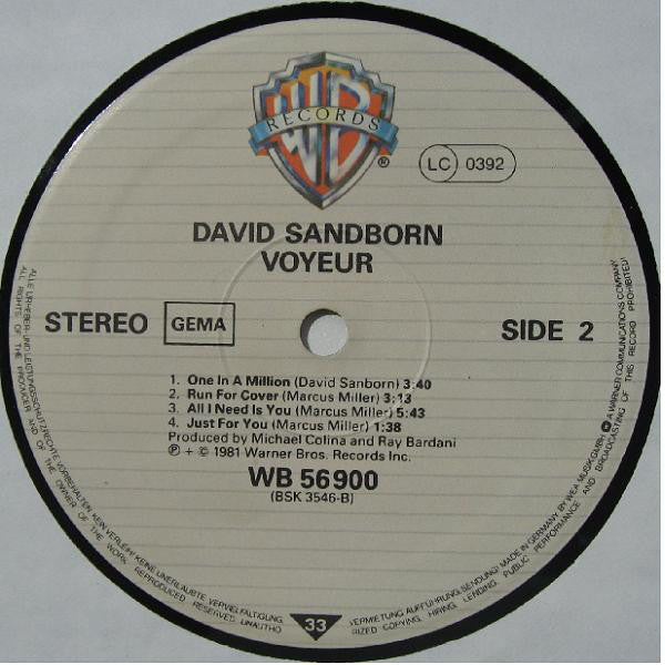 David Sanborn : Voyeur (LP, Album, M/Print)