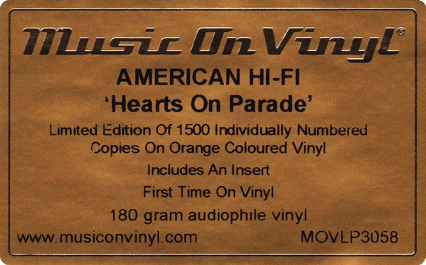American Hi-Fi : Hearts On Parade (LP, Album, Ltd, Num, RE, Ora)