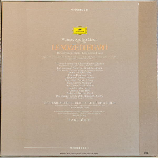 Wolfgang Amadeus Mozart - Karl Böhm, Hermann Prey, Edith Mathis, Gundula Janowitz, Dietrich Fischer-Dieskau, Tatiana Troyanos, Chor Der Deutschen Oper Berlin Und Orchester Der Deutschen Oper Berlin : Le Nozze Di Figaro (3xLP + Box, RE)