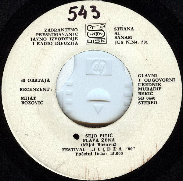 Sejo Pitić : Plava Žena / Najdraža Ljubav (7", Single)