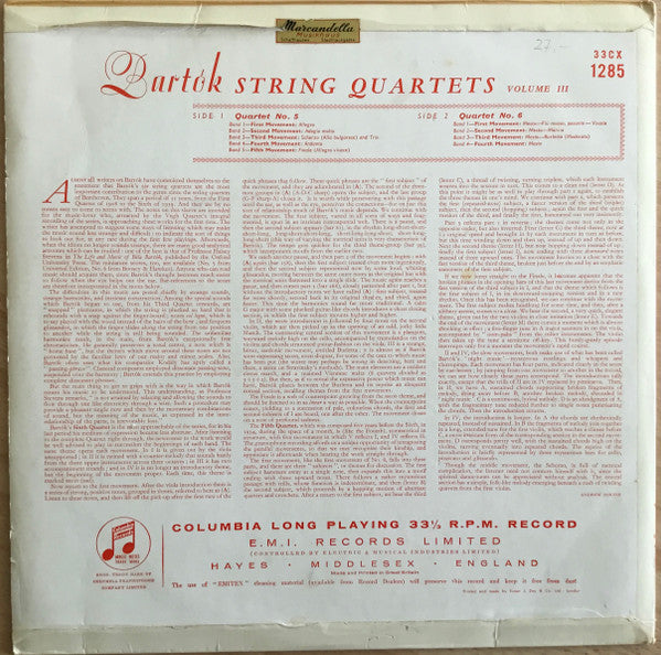 Béla Bartók, Quatuor Végh : Bartók String Quartets - Volume III (LP, Mono, RP)