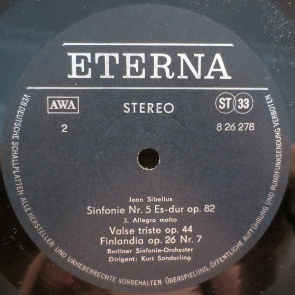 Jean Sibelius - Berliner Sinfonie Orchester, Kurt Sanderling : Sinfonie Nr. 5, Finlandia, Valse Triste (LP, RP, Bla)
