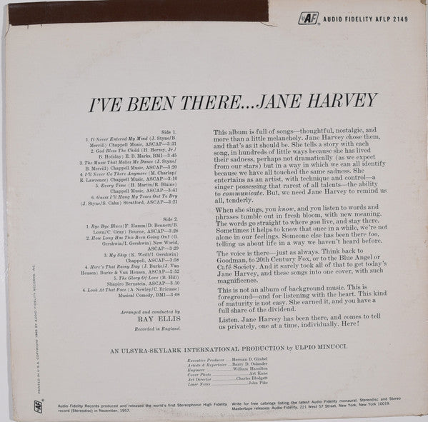 Jane Harvey : I've Been There (LP, Album, Mono)