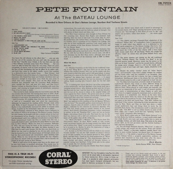 Pete Fountain : Pete Fountain At The Bateau Lounge (LP, Album)