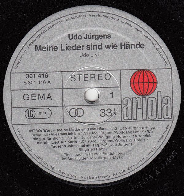 Udo Jürgens : Udo Live - Meine Lieder Sind Wie Hände (2xLP, Album)