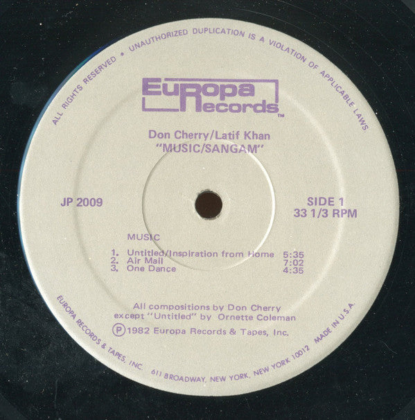 Don Cherry / Latif Ahmed Khan : Music / Sangam (LP, Album)