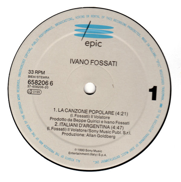 Ivano Fossati : La Canzone Popolare (12", Maxi)