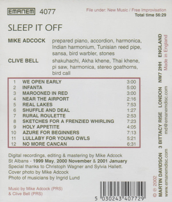 Mike Adcock & Clive Bell : Sleep It Off (CD, Album)