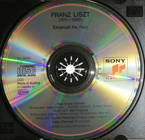 Franz Liszt, Emanuel Ax : Sonata In B Minor / Concert Paraphrases: Aida Rigoletto / Vallee D'Obermann (CD, RP)