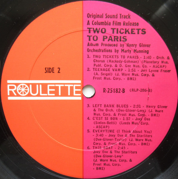 Joey Dee And The Starliters* : Two Tickets To Paris (LP, Mono)