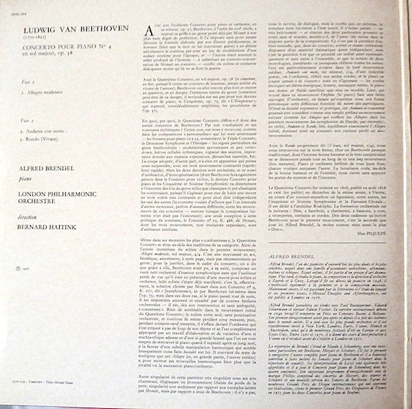 Ludwig van Beethoven - Alfred Brendel, London Philharmonic Orchestra, Bernard Haitink : Concerto Pour Piano N°4 (LP)