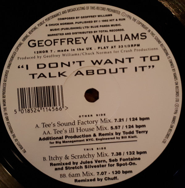Geoffrey Williams : I Don't Want To Talk About It (12")