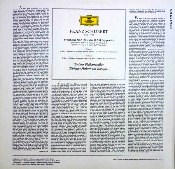 Schubert* - Berliner Philharmoniker, Herbert von Karajan : Symphonie Nr. 7 (9) (LP)