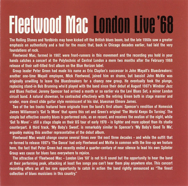 Fleetwood Mac : London Live '68 (The Masters) (CD, Album, RE)
