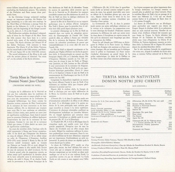 Pater Maurus Pfaff, Chor Der Mönche Der Benediktiner-Erzabtei St. Martin, Beuron : Tertia Missa In Nativitate Domini Nostri Jesu Christi (LP, Album, RE, Gat)