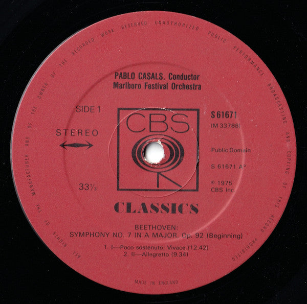 Casals*, Beethoven*, Marlboro Festival Orchestra : Symphony No.7 In A Major Op.92 (LP, Album)
