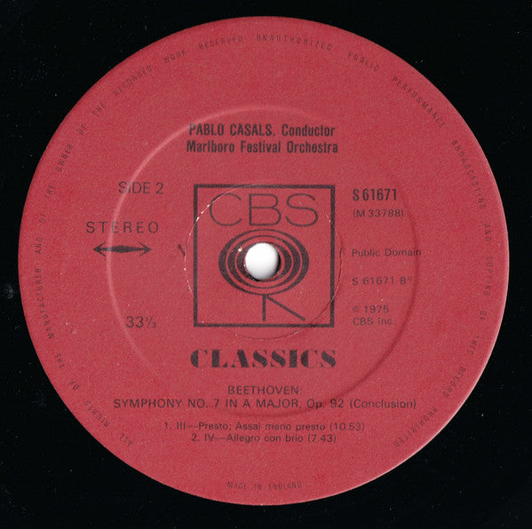 Casals*, Beethoven*, Marlboro Festival Orchestra : Symphony No.7 In A Major Op.92 (LP, Album)