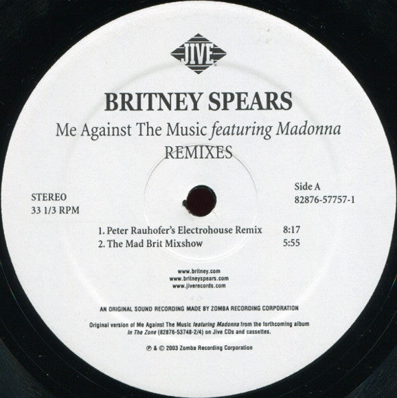 Britney Spears Featuring Madonna : Me Against The Music (Remixes) (2x12")