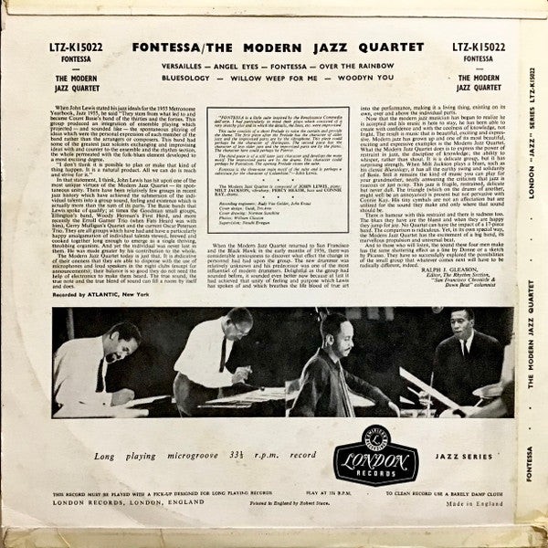 The Modern Jazz Quartet : Fontessa (LP, Album, Mono, RP, Blu)
