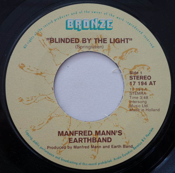 Manfred Mann's Earth Band : Blinded By The Light (7", Single)
