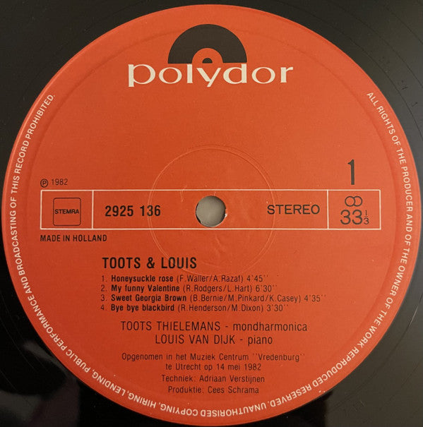 Toots Thielemans & Louis Van Dijk : Toots & Louis (LP, Album)