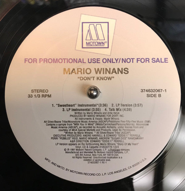 Mario Winans : Don't Know W/Remix (12", Promo)