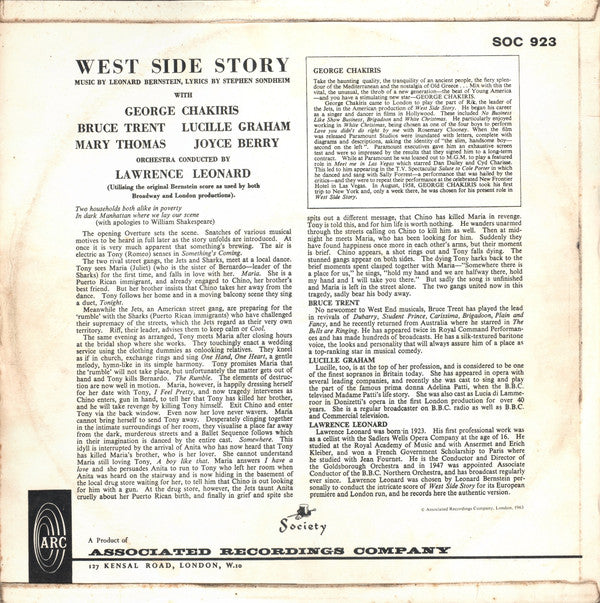 "West Side Story" 1963 London Cast, Orchestra Conducted By Lawrence Leonard With George Chakiris, Bruce Trent, Lucille Graham : West Side Story (LP, Mono)