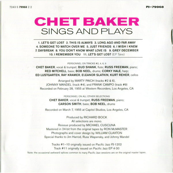 Chet Baker : Sings And Plays (CD, Album, Mono, RE)