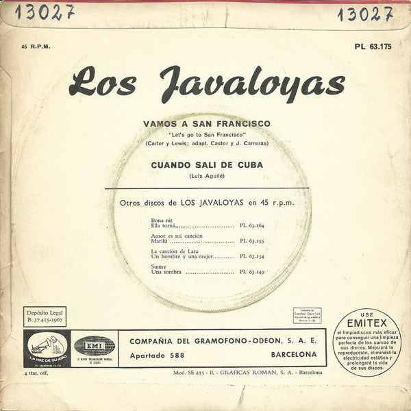 Los Javaloyas : Vamos A San Francisco = Let's Go To San Francisco (7")