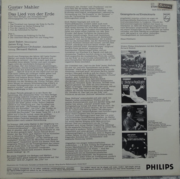 Mahler* - Janet Baker / James King (3), Concertgebouw Orchester = Concertgebouw Orchestra, Amsterdam*, Bernard Haitink : Das Lied Von Der Erde (LP)