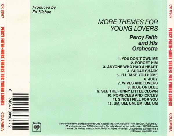 Percy Faith And His Orchestra* : More Themes For Young Lovers (CD, Album, RE)