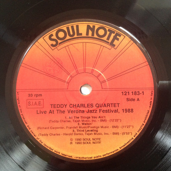 Teddy Charles Quartet : Live At The Verona Jazz Festival, 1988 (LP, Album)