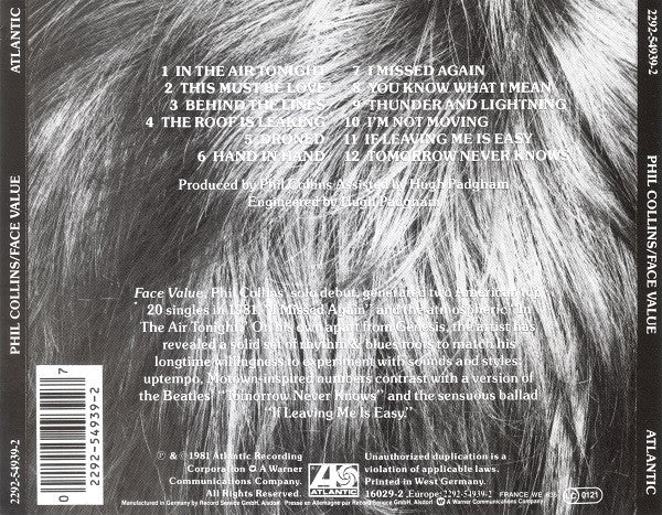 Phil Collins : Face Value (CD, Album, RE)