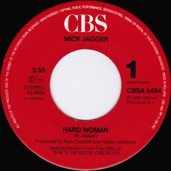 Mick Jagger : Hard Woman (7", Single)