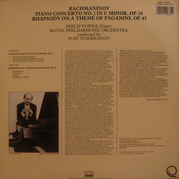 Sergei Vasilyevich Rachmaninoff, Philip Fowke, Royal Philharmonic Orchestra, Yuri Temirkanov : Piano Concerto No. 2 In C Minor, Op. 18. Rhapsody On A Theme Of Paganini, Op. 43 (LP)