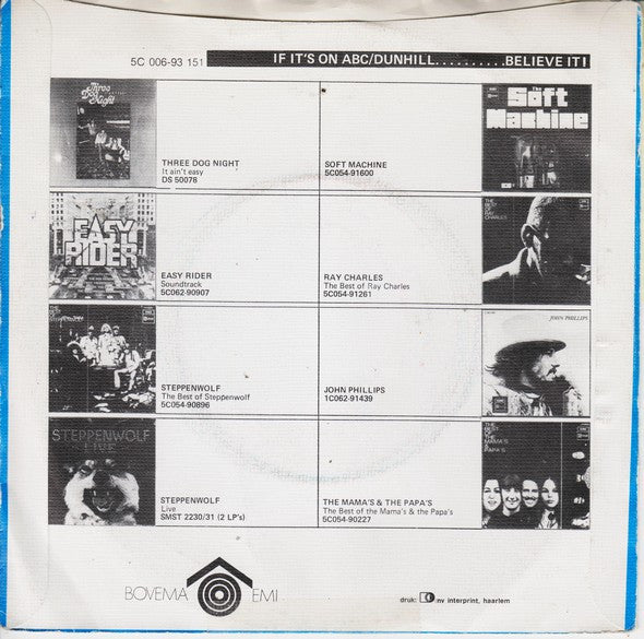 Three Dog Night : Never Been To Spain (7", Single, Blu)