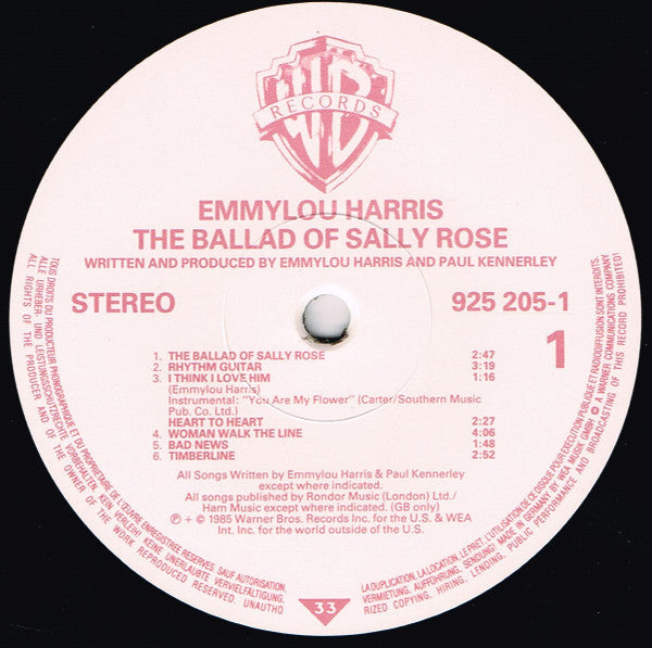 Emmylou Harris : The Ballad Of Sally Rose (LP, Album)