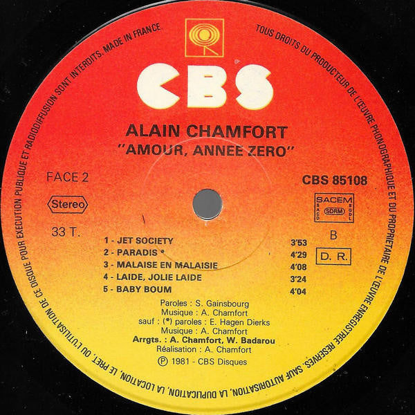 Alain Chamfort : Amour, Année Zéro (LP, Album)