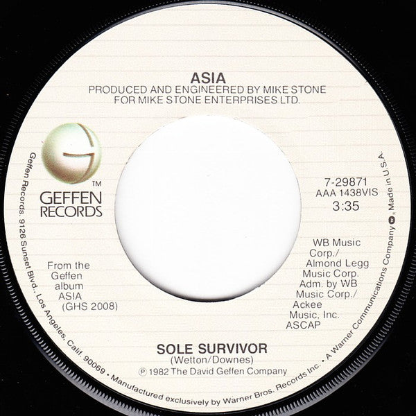 Asia (2) : Sole Survivor (7", Single, Win)