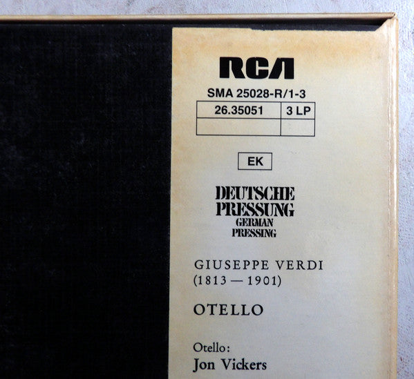 Giuseppe Verdi, Jon Vickers · Leonie Rysanek · Tito Gobbi, Coro Del Teatro Dell'Opera Di Roma Und Orchestra Del Teatro Dell'Opera Di Roma, Tullio Serafin : Otello (3xLP, Album + Box)