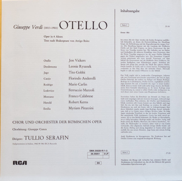 Giuseppe Verdi, Jon Vickers · Leonie Rysanek · Tito Gobbi, Coro Del Teatro Dell'Opera Di Roma Und Orchestra Del Teatro Dell'Opera Di Roma, Tullio Serafin : Otello (3xLP, Album + Box)